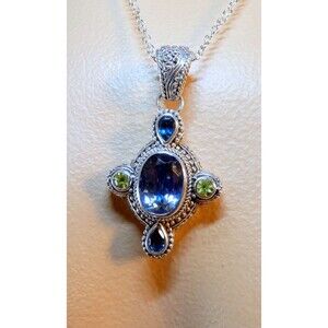 SARDA Bali Signed Sterling Silver Mystic Topaz-Peridot-London Topaz Pendant